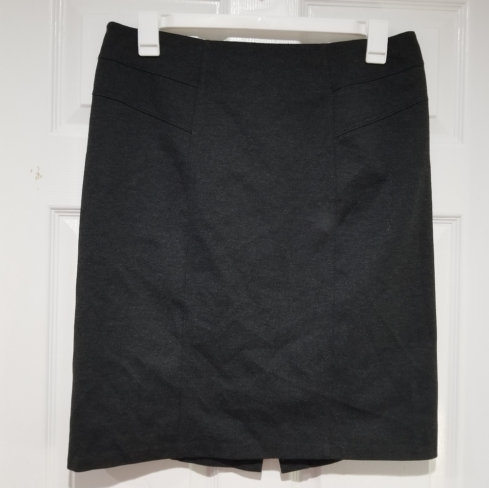 NY & Co. Black Front Seam Detailed Ponte Knit Stretch Career Work Pencil Skirt